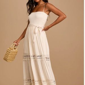 Lulus All This Time Cream Smocked Tiered Maxi